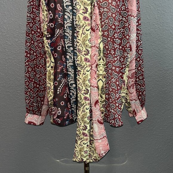 SOFT SURROUNDINGS LANGDON Paisley Patchwork Blouse Shirt Tie Front - NWT - PL - Picture 5 of 13